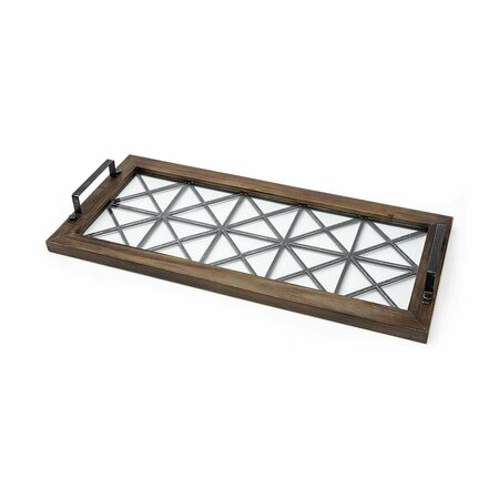 TARIFA Brown Wood with Geometrically Metal Frame & Glass Bottom Tray TA3084809